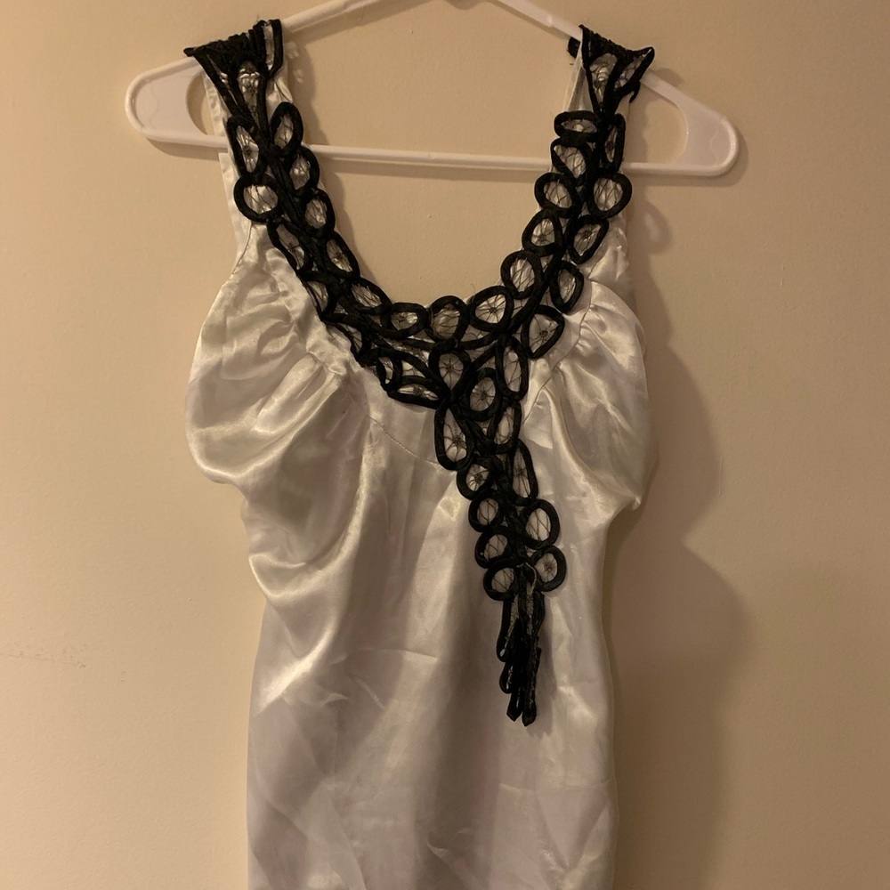 Satin Silk White and Black Blouse